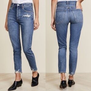 Agolde Jamie High Rise Classic Distressed Tapered Jeans Blue Wash Women’s 25